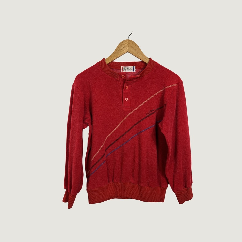 Ray Floyd Henley Sweatshirt Mens Medium Red Masters Champion Vintage Terry Cloth